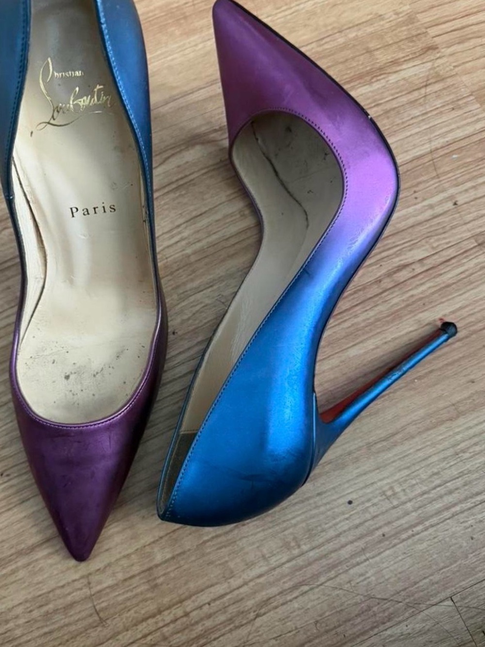 Christian Louboutin So Kate Iridescent Purple-to-Blue Pointed-Toe Stilettos 38.5